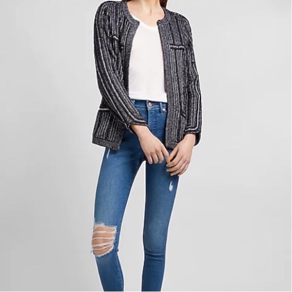 Navy Metallic Silver Chain Detail Cardigan - Picture 2 of 3